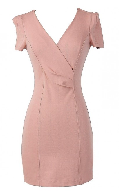 Crossing Over Sheath Dress in Blush